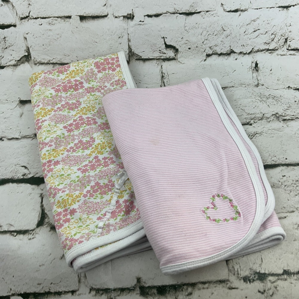 Little Me Baby Blanket Pink Heart Floral Print Pink Lot Of 2 Receiving Swaddling